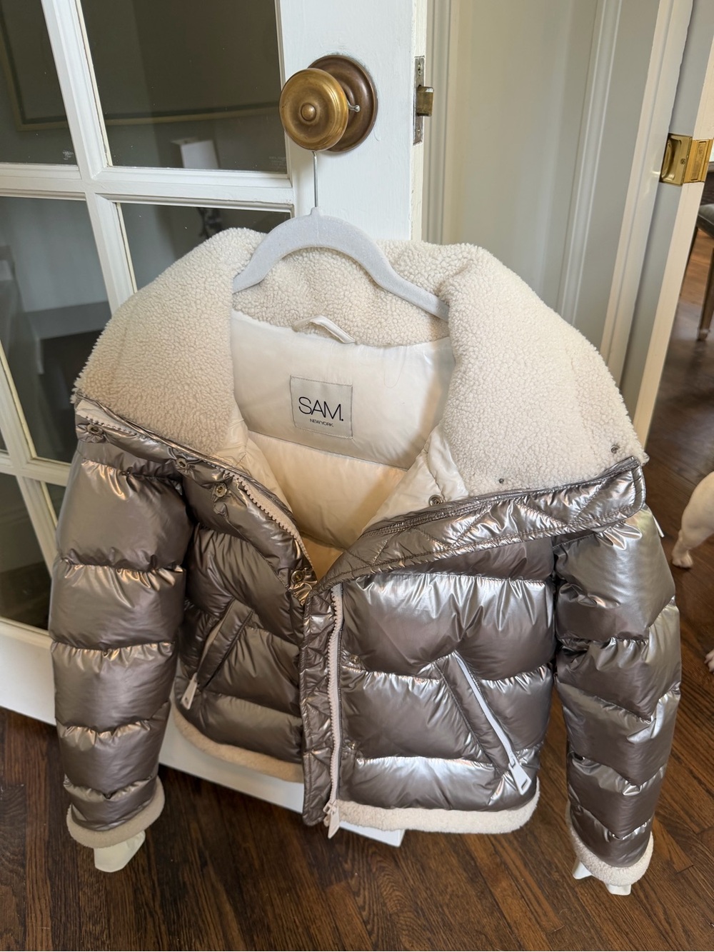 SAM women’s Metallic Silver Puffer Jacket
